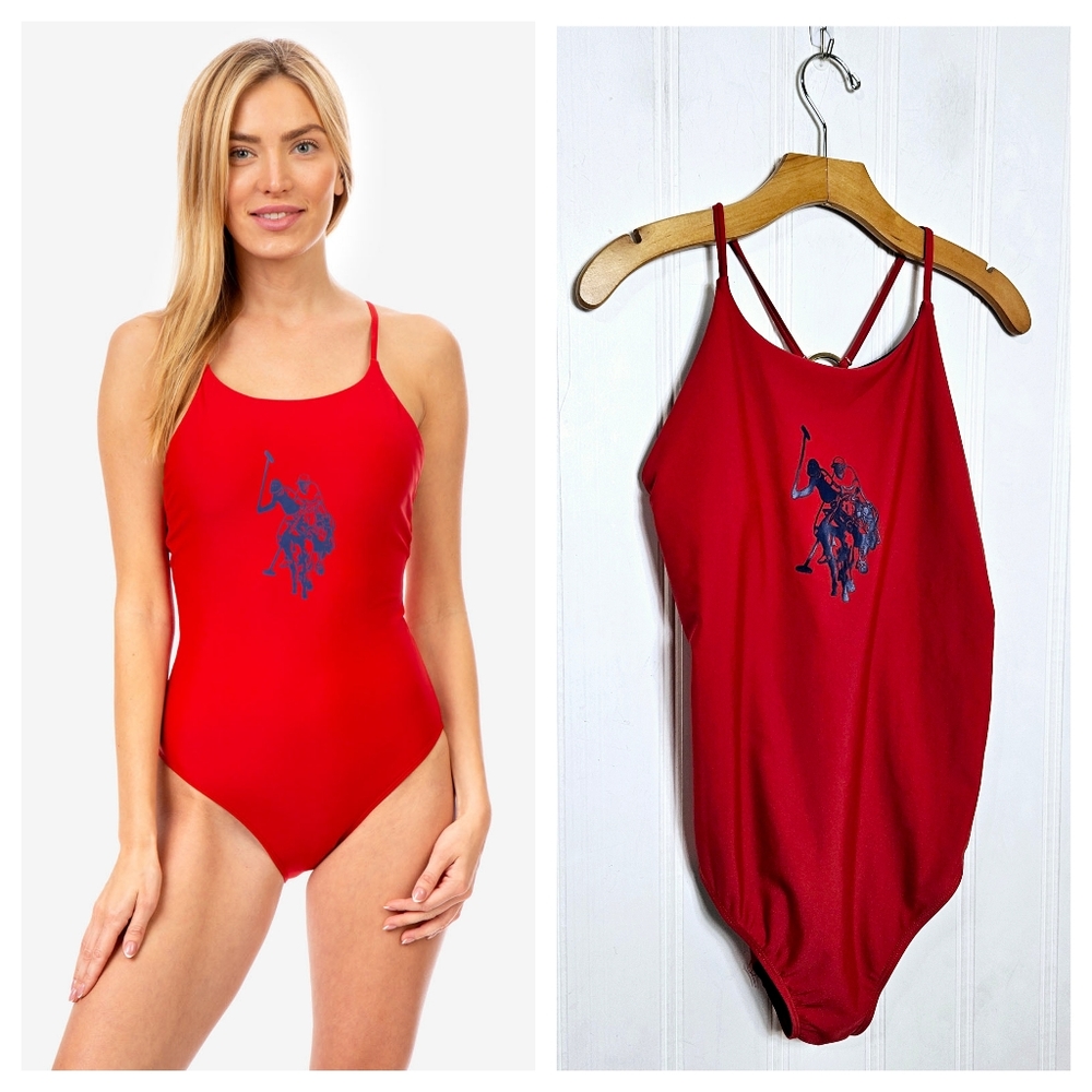 U.S. Polo Assn Red Big Pony One Piece Swimsuit Ring Back Y2K Coquette L